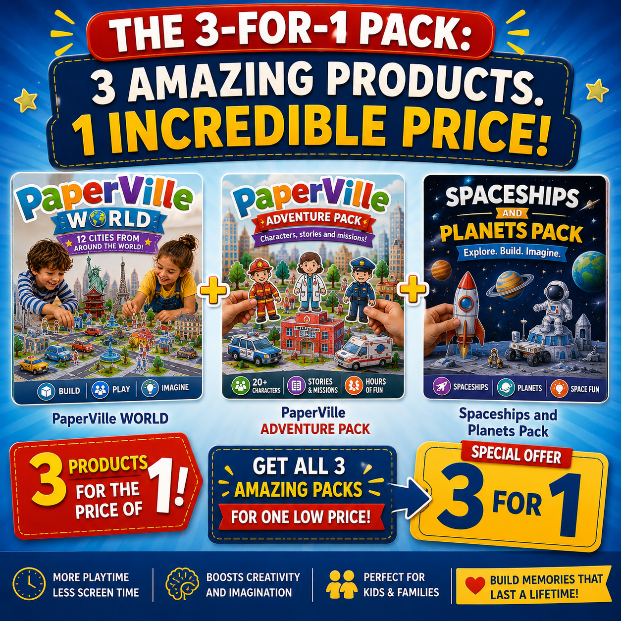 The 3-for-1 Pack: PaperVille WORLD + PaperVille ADVENTURE PACK + Spaceships and Planets Pack